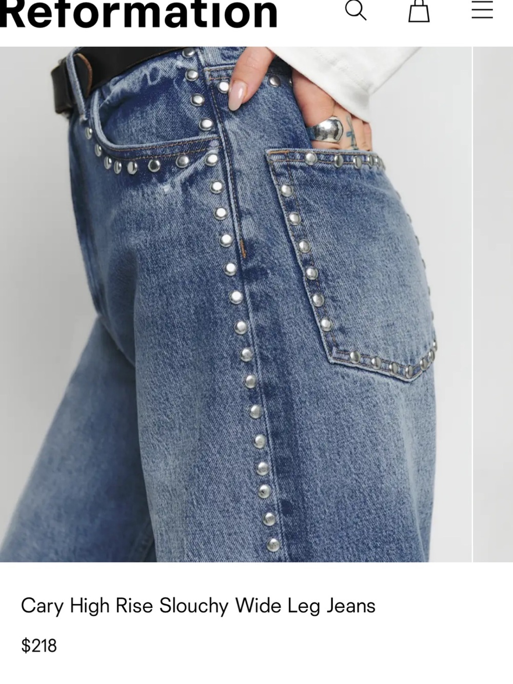 Reformation High-Rise Studded Wide-Leg Jeans — Light Blue